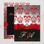 RED GOLD RIBBON & BLACK DAMASK MONOGRAMM Ruby Einladung (Vorne/Hinten)