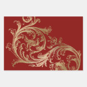 Red Gold Rokoko Baroque Swirl Geschenkpapier Set (Vorderseite 2)