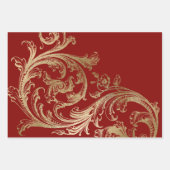 Red Gold Rokoko Baroque Swirl Geschenkpapier Set (Vorderseite)