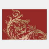 Red Gold Rokoko Baroque Swirl Geschenkpapier Set (Vorderseite 3)
