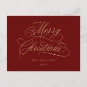 Red & Gold Romantic Frohe Weihnachts-Script-Urlaub Postkarte (Vorderseite)