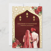 Red Gold Rose Floral Anand Karaj Sikh Wedding Einladung (Vorderseite)