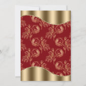 Red & Gold Rose Muster & Goldene Herzen Hochzeiten Einladung (Rückseite)