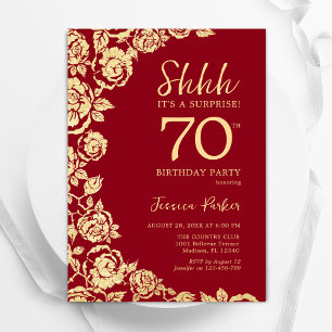 Red Gold Rose Überraschung 70. Geburtstag Einladung