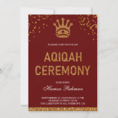 Red Gold Royal Crown Prince Aqiqah Einladung (Vorderseite)
