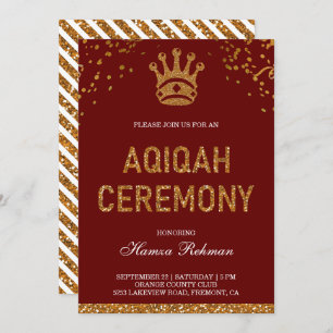 Red Gold Royal Crown Prince Aqiqah Einladung