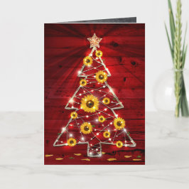 Red Gold Rustic Sonnenblumen Weihnachtsbaum Urlaub Karte