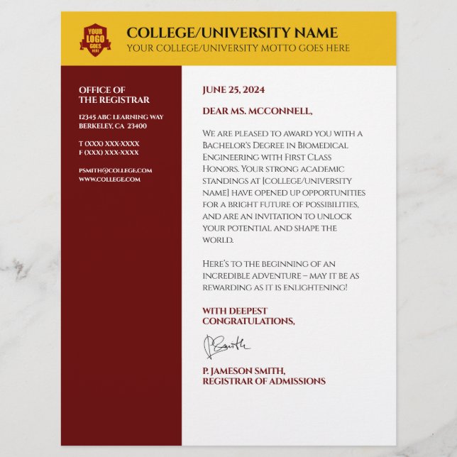 Red Gold School Uni University Letterhead Briefbogen (Vorderseite)
