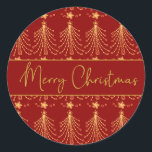 Red & Gold Script Christmas Tree Lights Pattern Cl Runder Aufkleber<br><div class="desc">Red & Gold Script Weihnachtsbaumleuchten Muster Classic Round Sticker</div>