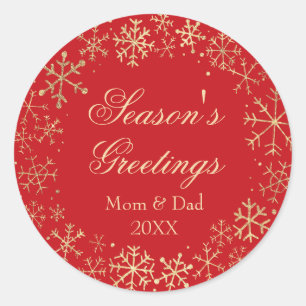 Red Gold Season's Greetings Classic Round Sticker