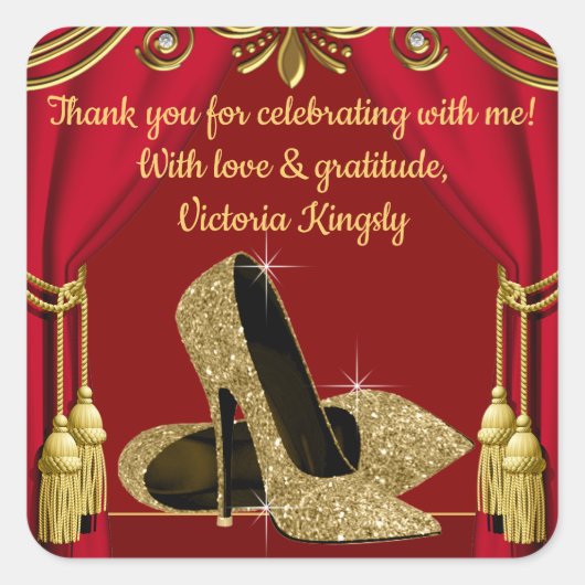 Red Gold Shoe Geburtstagsparty Gunst Sticker (Vorderseite)