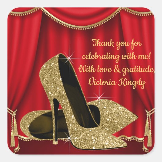 Red Gold Shoe Geburtstagsparty Gunst Sticker (Vorderseite)
