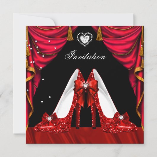 Red Gold Shoes der Geburtstagspartei Einladung (Vorderseite)