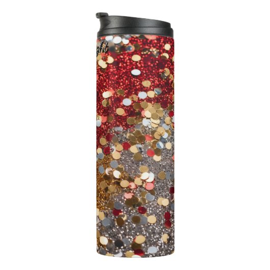 Red Gold Silver Glitter Confetti Thermosbecher (Nach rechts gedreht)