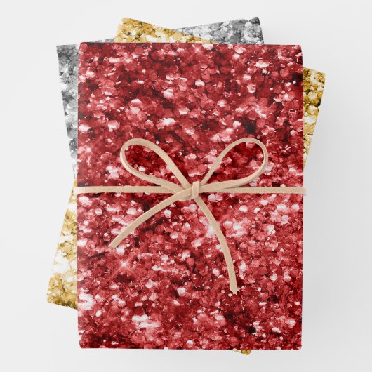 Red Gold Silver Glitzer Sparkle Geschenkpapier Set (Beispiel)