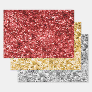 Red Gold Silver Glitzer Sparkle Geschenkpapier Set