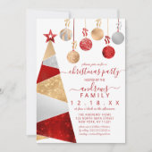Red Gold Silver Glitzer Tree Ornamente Weihnachten Einladung (Vorderseite)