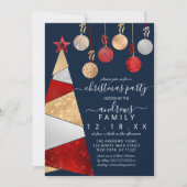 Red Gold Silver Glitzer Tree Ornamente Weihnachten Einladung (Vorderseite)