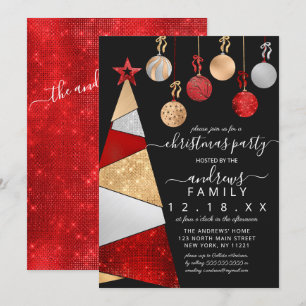 Red Gold Silver Glitzer Tree Ornamente Weihnachten Einladung