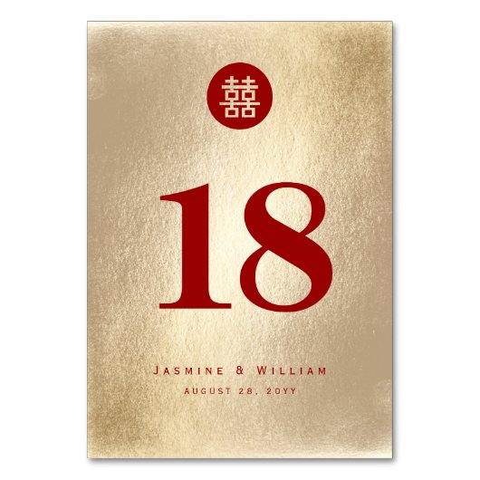 Red Gold Simple Circle Double Xi Chinesische Hochz Tischnummer (Rückseite)
