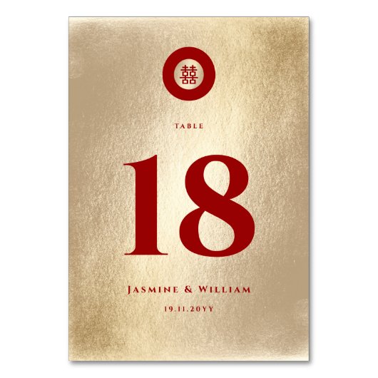 Red Gold Simple Circle Double Xi Chinesische Hochz Tischnummer (Rückseite)