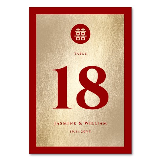 Red Gold Simple Circle Double Xi Chinesische Hochz Tischnummer (Rückseite)