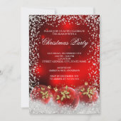 Red Gold Snow Bauble Weihnachtsfeier Einladung (Vorderseite)