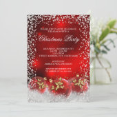 Red Gold Snow Bauble Weihnachtsfeier Einladung (Stehend Vorderseite)
