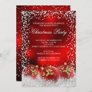 Red Gold Snow Bauble Weihnachtsfeier Einladung