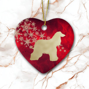 Red Gold Snowflake Afghan Hound Keramik Ornament