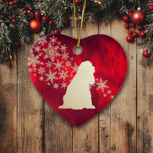 Red Gold Snowflake American Cocker Spaniel Keramik Ornament