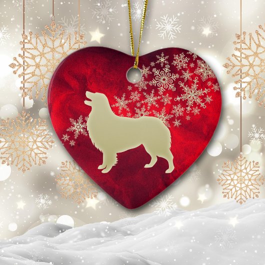 Red Gold Snowflake Australian Shepherd Keramik Ornament