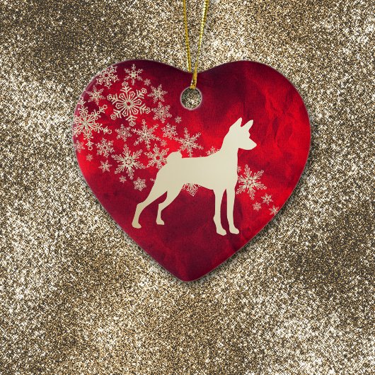Red Gold Snowflake Basenji Dog Keramik Ornament