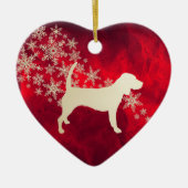 Red Gold Snowflake Beagle Dog Keramik Ornament (Vorne)