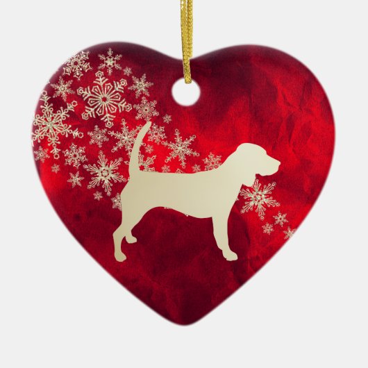Red Gold Snowflake Beagle Dog Keramik Ornament (Vorne)