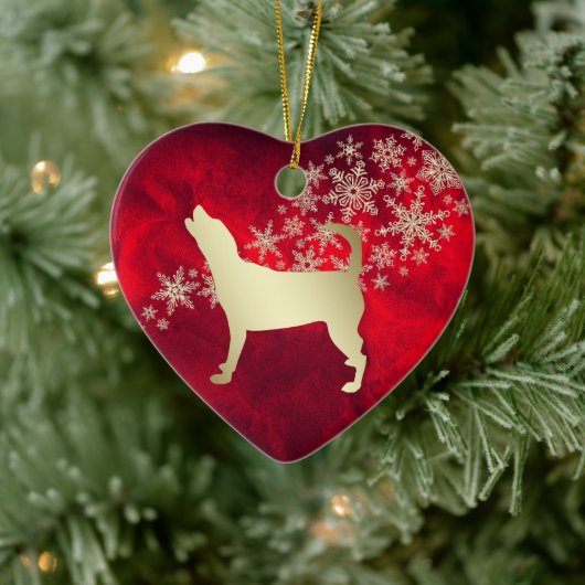 Red Gold Snowflake Beagle Keramik Ornament (Baum)