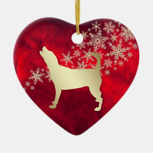 Red Gold Snowflake Beagle Keramik Ornament (Vorne)