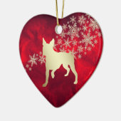 Red Gold Snowflake Boston Terrier Keramik Ornament (Links)