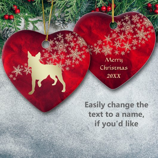 Red Gold Snowflake Boston Terrier Keramik Ornament