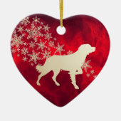 Red Gold Snowflake Brittany Dog Keramik Ornament (Vorne)