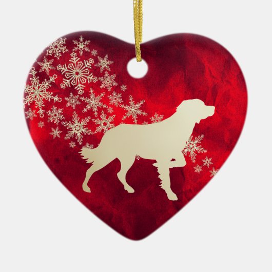 Red Gold Snowflake Brittany Dog Keramik Ornament (Vorne)