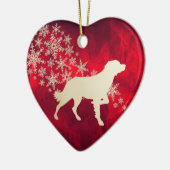Red Gold Snowflake Brittany Dog Keramik Ornament (Links)
