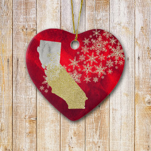 Red Gold Snowflake California Keramik Ornament