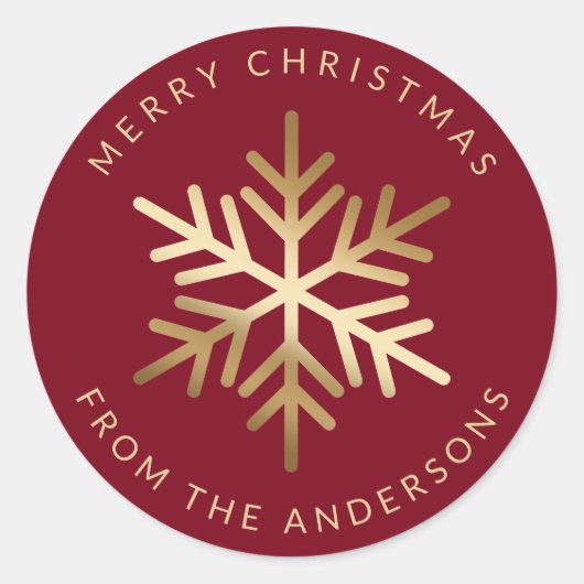 Red Gold Snowflake Family Merry Christmas Runder Aufkleber (Vorderseite)
