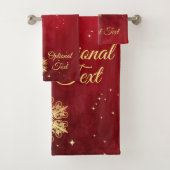 Red & Gold Snowflake Filigree Custom Christmas Badhandtuch Set (Insitu)