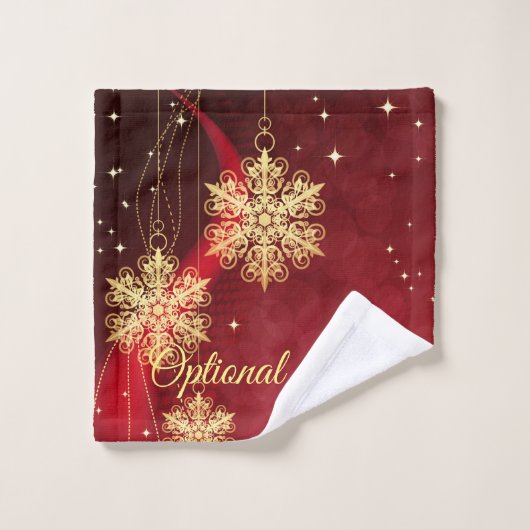 Red & Gold Snowflake Filigree Custom Christmas Badhandtuch Set (Waschlappen)