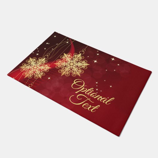 Red & Gold Snowflake Filigree Custom Christmas Fußmatte (Schrägansicht)