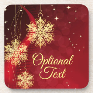 Red & Gold Snowflake Filigree Custom Christmas Getränkeuntersetzer