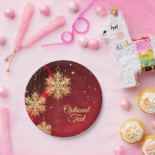 Red & Gold Snowflake Filigree Custom Christmas Pappteller (Party)