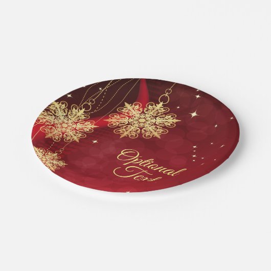 Red & Gold Snowflake Filigree Custom Christmas Pappteller (Schrägansicht)